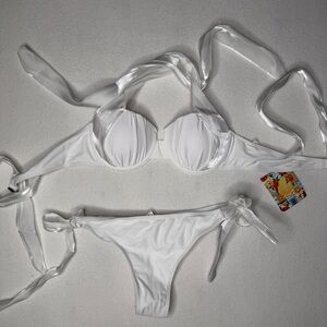 ✨ NWT Empire 89 White Satin Ribbon Bikini